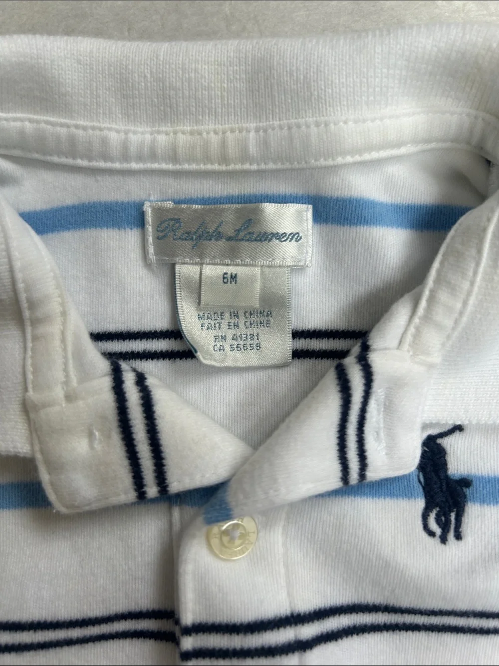 Ralph Lauren White Polo with Light Blue & Navy Stripes - Kids